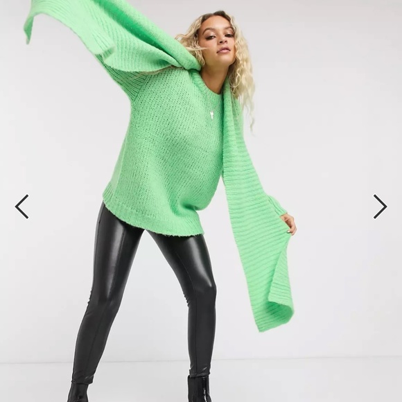 NWT Bershka Oversized Sweater & Scarf Set in neon mint apple green - Picture 2 of 11